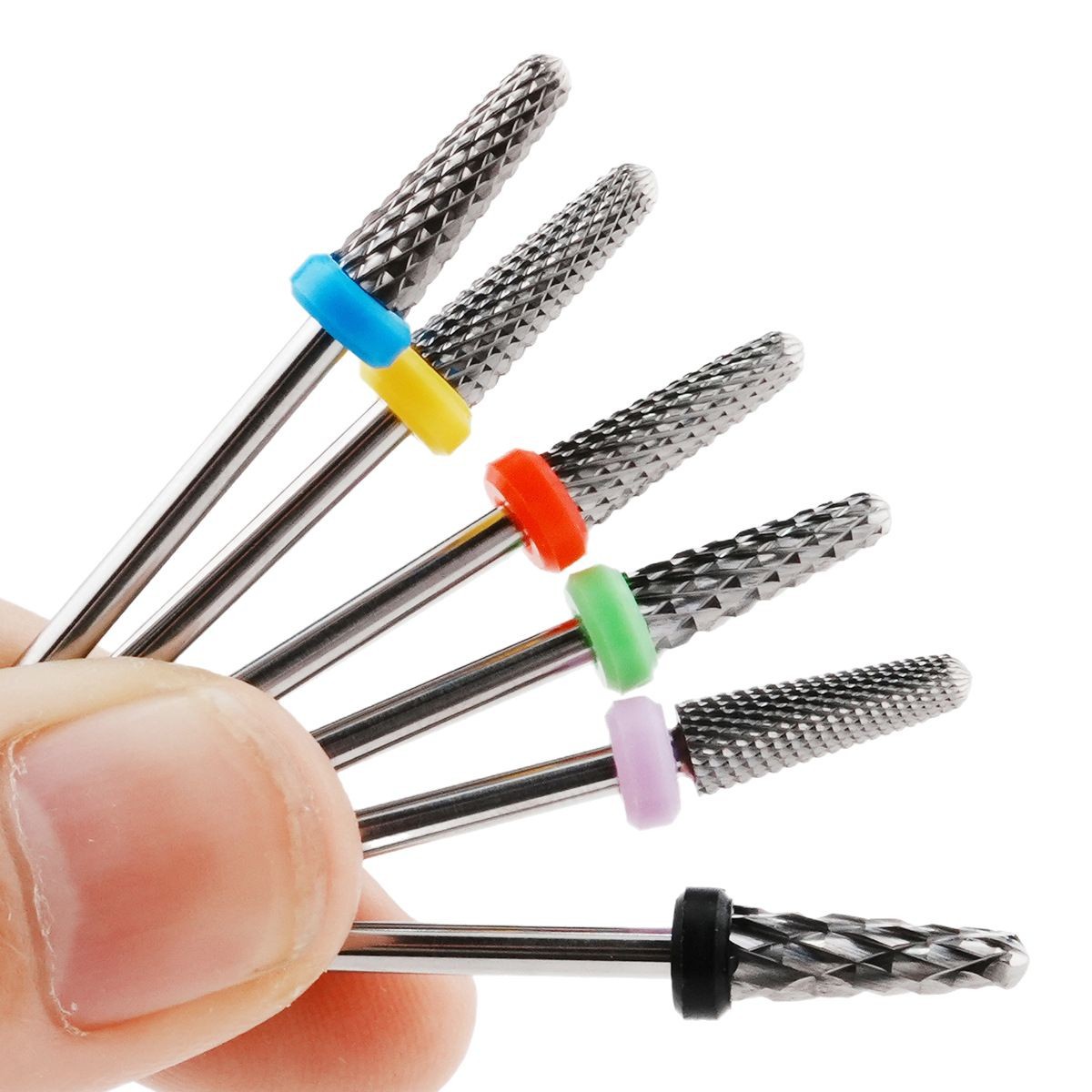 Amazon nueva cabeza de 4 mm dientes abiertos 5 en 1 cabeza de molienda de acero de tungsteno de manicura de eliminación de uñas de piel muerta de forma de acero duro