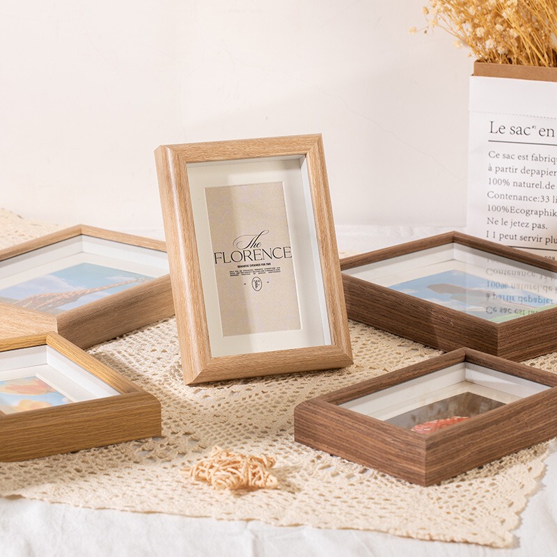 Cross-Border Hollow Photo Frame Wooden Table 6inch A4 Wall-Mounted Solid Wood Picture Frame Nordic Style Creative Wall-Mounted Picture Frame Wholesale