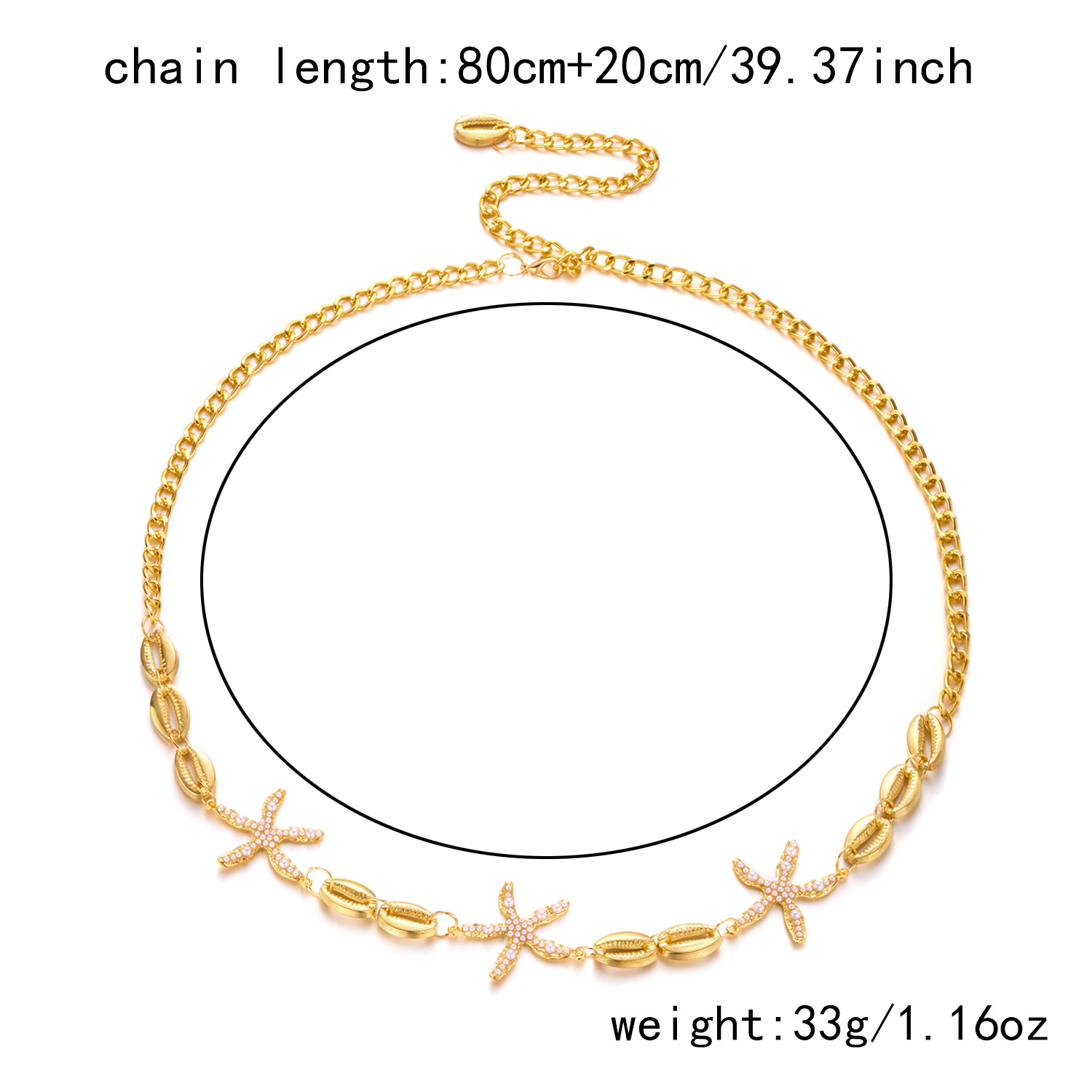 37g Weight Waist Chain Classification 1 Piece Quantity Holiday, Street Occasion Metal Material Starfish, Shell Pattern All Seasons Season Women's Gender Plating Design Simple Style, Classic Style Style Wholesale Jewelry Simple Style Classic Style Starfish Shell Metal Plating Waist Chain 无