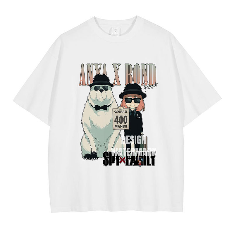 Spy Playhouse T-Shirt Washed Old Printed American Retro Anya Short-Sleeved Summer Loose Trendy Men's Clothing