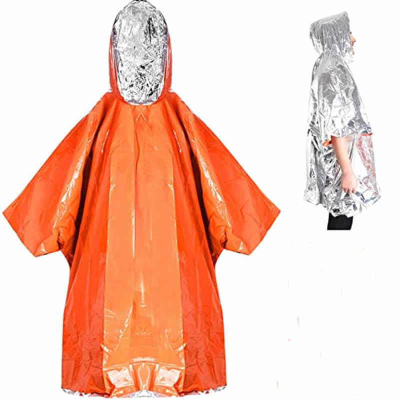 Outdoor Hiking and Camping Orange Aluminized Film Cold-Proof and Warm Disposable Poncho First Aid Anti-Hyperthermia Disposable Raincoat