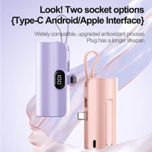 跨境KC迷你小巧胶囊充电宝自带插线应急便携5000毫安移动电源批发