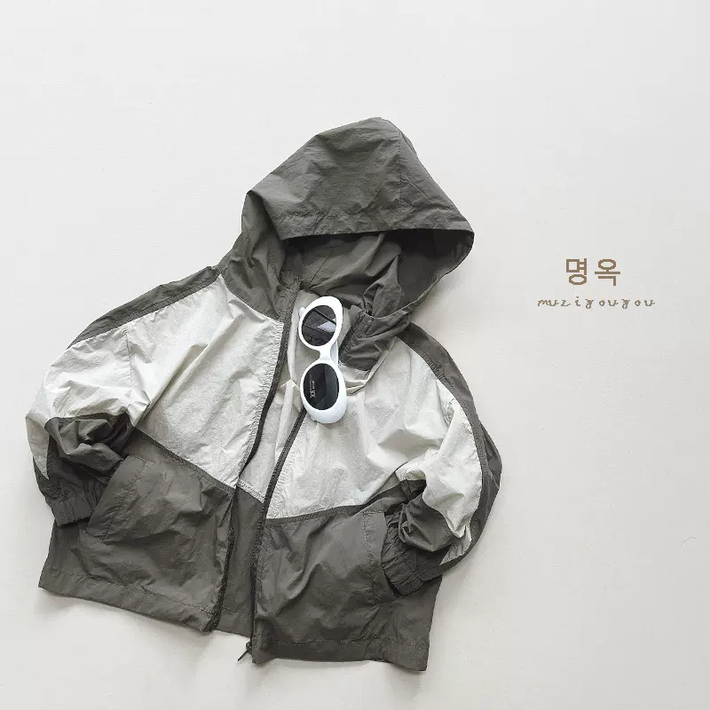 儿童拼色防晒衣夏季新款男童个性韩版连帽防晒衣外套女童日韩童装