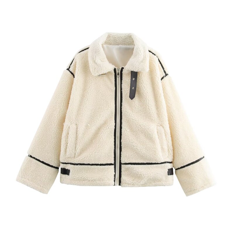 2024 cross-border women's clothing for autumn and winter warm and comfortable slim imitation lamb fur motorcycle style jacket cotton-padded jacket