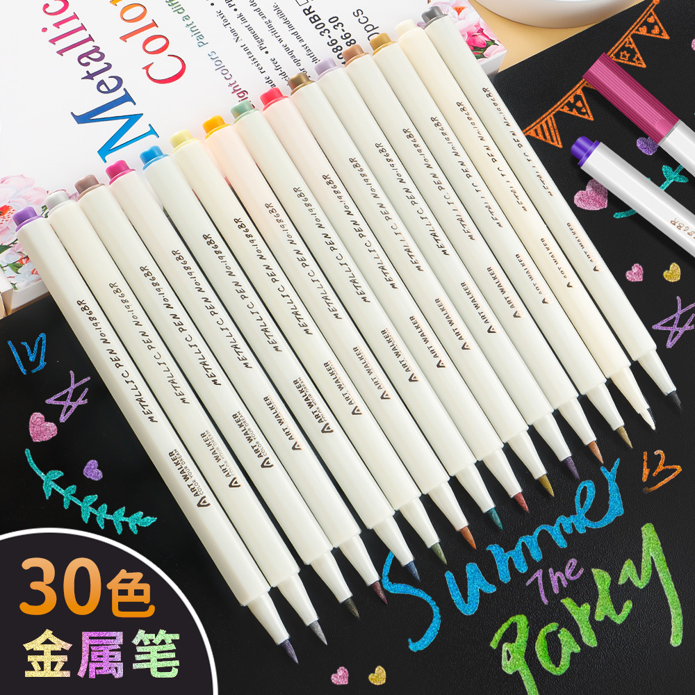 Metal acrílico rotulador cabeza suave 12 color metal pluma cabeza dura pintura pluma estudiante diario colorear pluma marcado pluma
