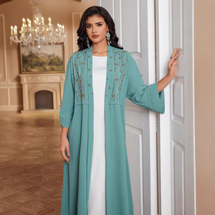U1502 Muslim Ethnic Robe Hand-Sewn Turkish Moroccan Banquet Cardigan Robe Abaya