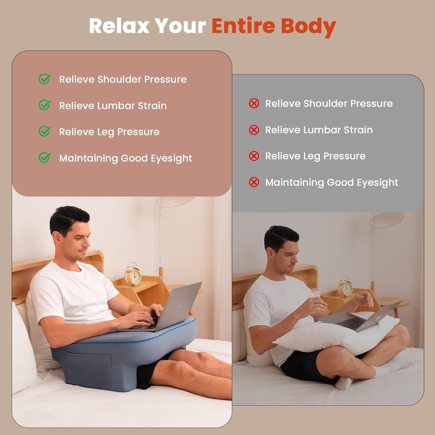 Almohada de escritorio para computadora portátil A23 para jugar o leer en la cama, almohada de lectura de espuma viscoelástica