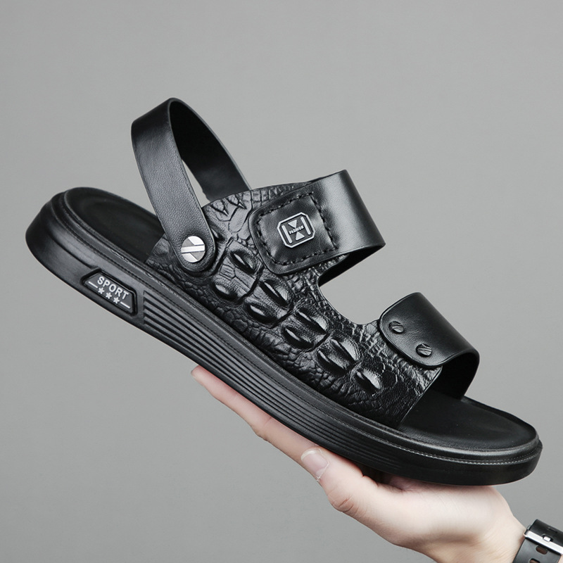 Primera capa de piel de oveja de verano Zapatos de playa de los hombres sandalias al aire libre moda casual cuero abierto dedo del pie zapatos de los hombres papá zapatillas de cuero suave