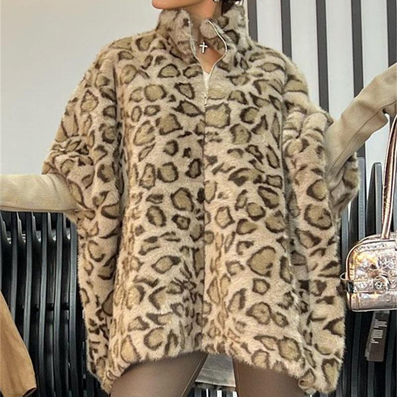Cape Fashion Leopard Print Imitation Fur Coat Cross-border Independent Station Winter New Slimming Design Sense Mao Mao Women's Clothing