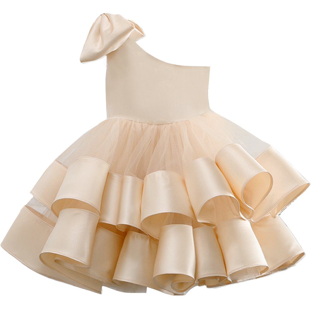 Vestido de novia transfronterizo europeo y americano para niños nuevos rendimiento de un solo hombro para niñas de verano Princesa falda hinchada entrega de una sola pieza