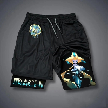 Japanese Anime Printed Shorts Men's and Women's Summer New Double Layer Two-In-One Shorts Gym Fitness Running Sports