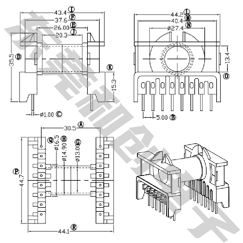 ETD39变压器骨架ETD39电木骨ETD39卧式骨架带方框BOBBIN 8-8