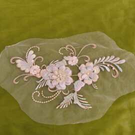 紫绿相间网纱3d刺绣立体布贴DIY童装礼服公主裙蕾丝补丁珠绣贴花