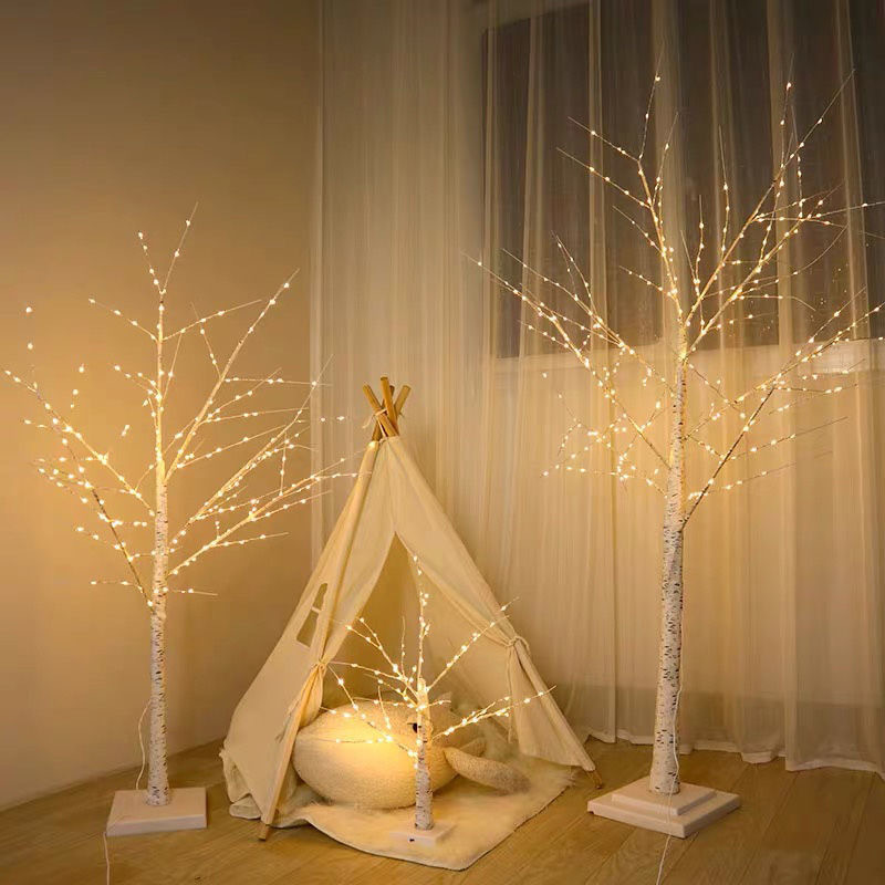 LED 나무 빛 반딧불 방 장식 빛 시뮬레이션 자작 나무 가지 모양 불꽃 놀이 침실 밤 빛 소녀 마음