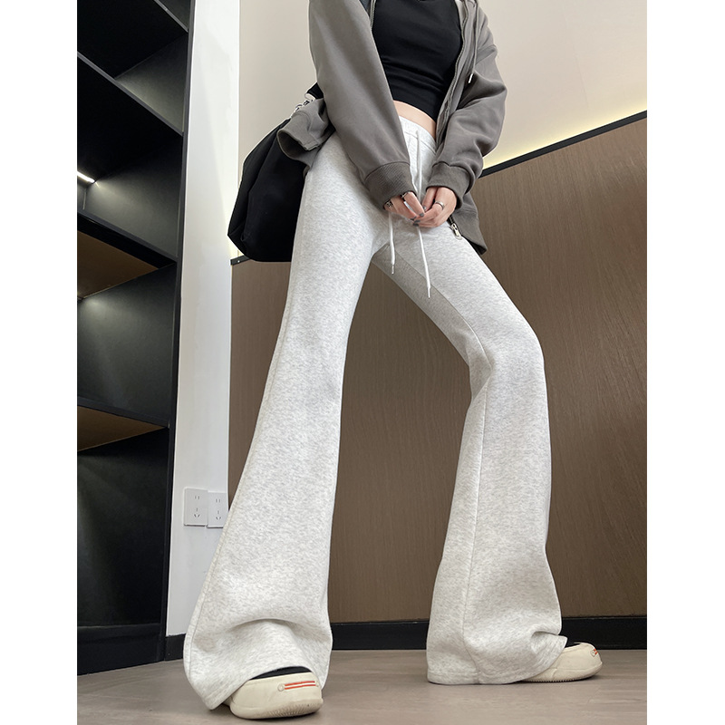 Flared For Women, Spring And Autumn 2025 New High Waist Slimming Bell Bottom Pants, Petite Casual Gray Sweatpants_voghion.com