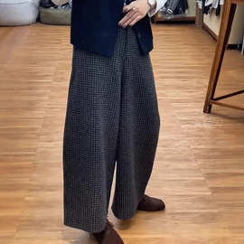 日系ins慵懒风毛呢加厚镰刀裤2024冬季适合胖mm的遮胯藏肉弯刀裤