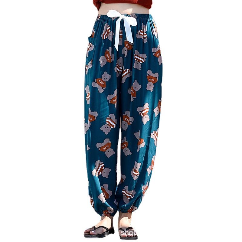 Pantalones de pijama de seda de algodón para mujer, de seda de algodón fina, nuevo estilo, adecuados para usar en casa en verano, se pueden usar en el exterior, pantalones tipo farol de algodón artificial, talla grande. image 6