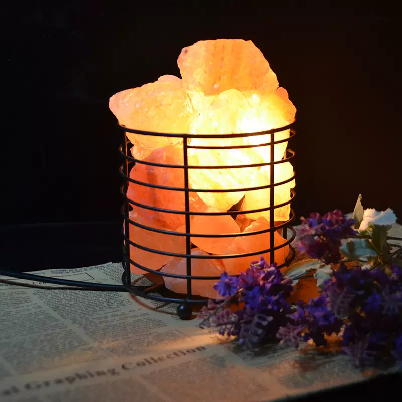 喜马拉雅diy铁艺盐灯自然盐块灯saltlamp装饰台灯氛围灯饰