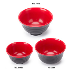 密胺黑紅雙色尖底螺紋碗早餐稀飯豆漿碗甜品糖水碗食堂米飯小湯碗