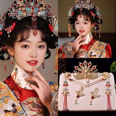 古风明制发冠头饰发簪新款汉服流苏唐朝景泰蓝古装流苏凤凰发饰品