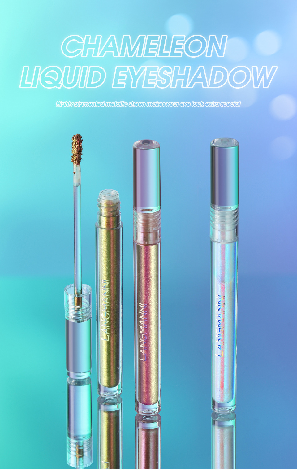 Langmanni Chameleon Liquid Eyeshadow, Three-color diamond Sparkling Eyeshadow, European and American glitter Single Pack details Picture