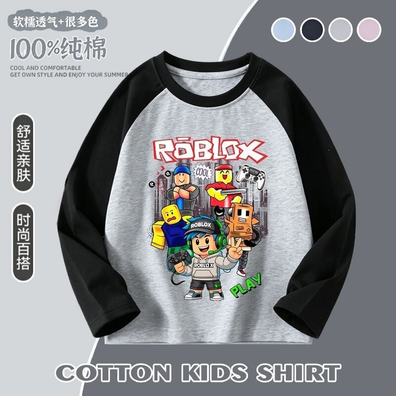 New POblox long-sleeved T-shirt, pure cotton top, stylish for boys, suitable for spring and autumn, a trendy base layer for older children New POblox long-sleeved T-shirt, pure cotton top, stylish for boys, suitable for spring and autumn, a trendy base layer for older children