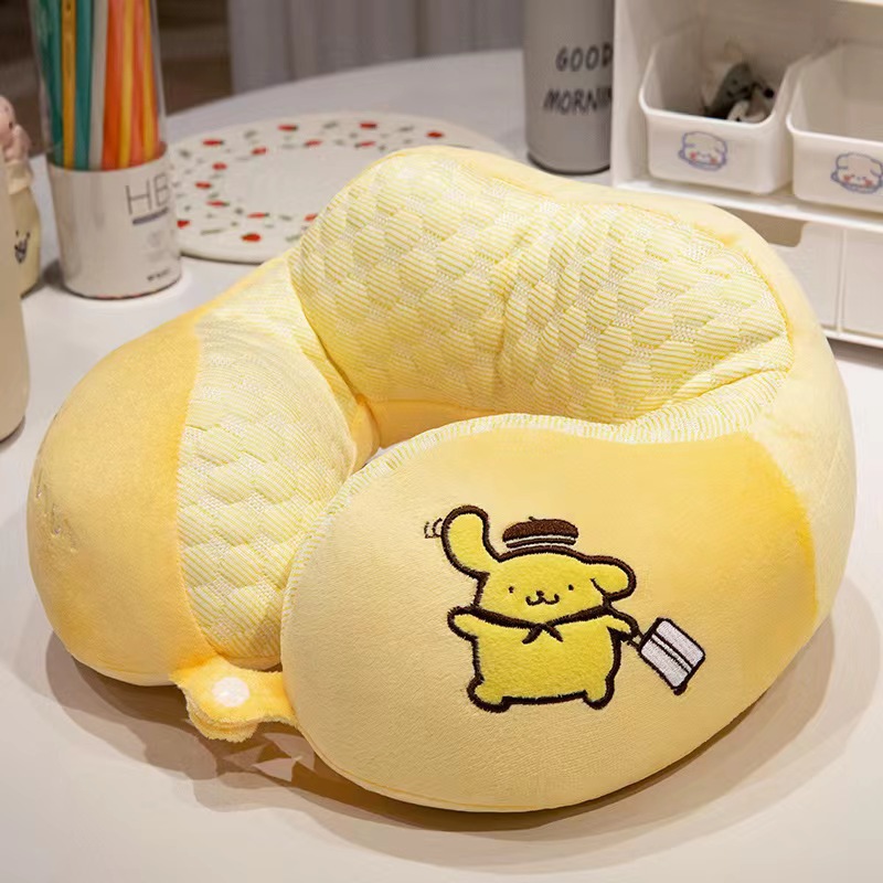 Coulomi almohada para la siesta de doble joroba sensación de hielo, linda pareja de dibujos animados, collar, almohada para el almuerzo de viaje portátil
