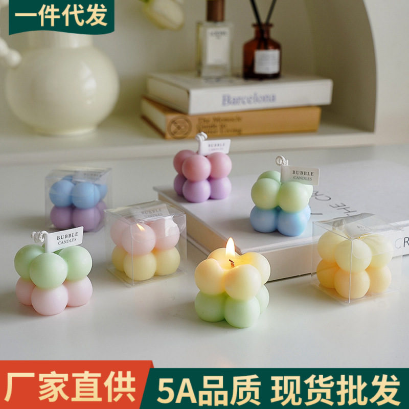 Gradiente Cubo de aromaterapia vela regalo de mano al por mayor vela fragancia regalo vela de cumpleaños forma de dos colores cera