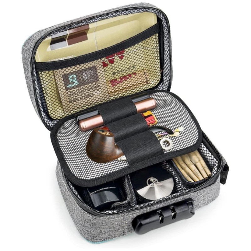 现货亚马逊防臭烟斗包大容量密码锁活性炭便携式烟斗袋随身烟斗包