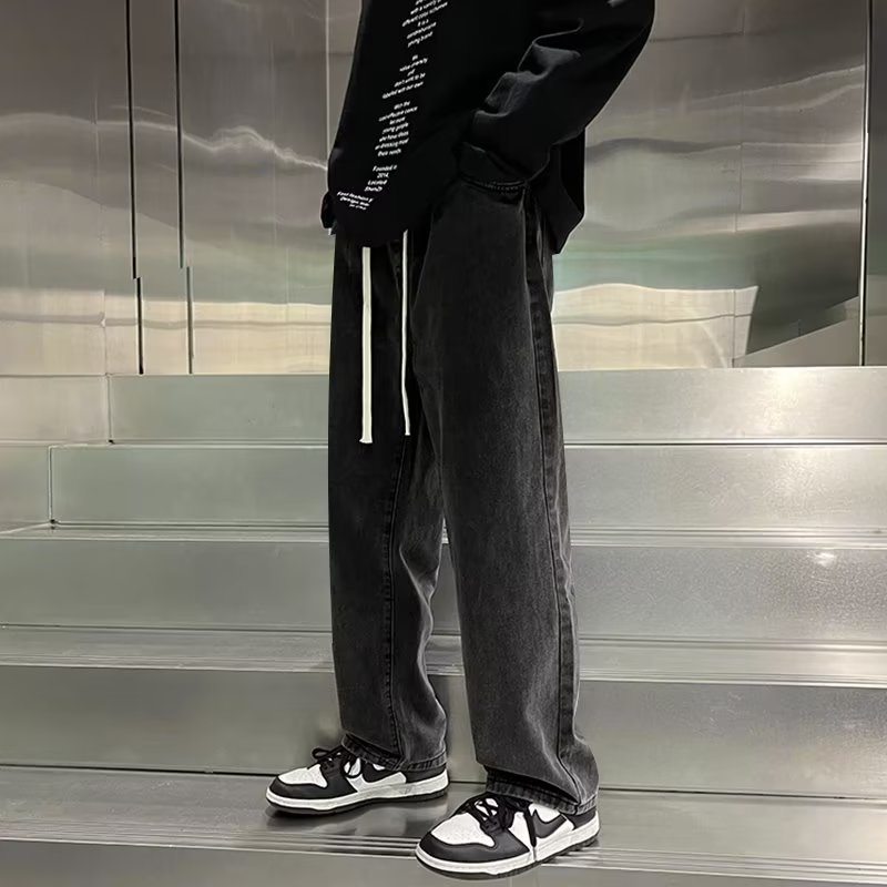 Pantalones de pierna ancha rectos delgados de verano, pantalones casuales sueltos de primavera y otoño para hombres, jeans de trapeador para hombres