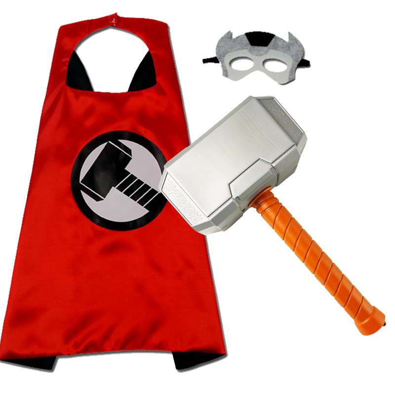 Thor martillo de juguete para Niños Accesorios de rendimiento máscara de plástico de Halloween capa ropa cos anime traje de rendimiento