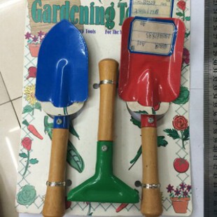 Children's 3PC Wooden Handle Colorful Garden Tools Small Insert Card, Mini Garden Shovel, Garden Rake