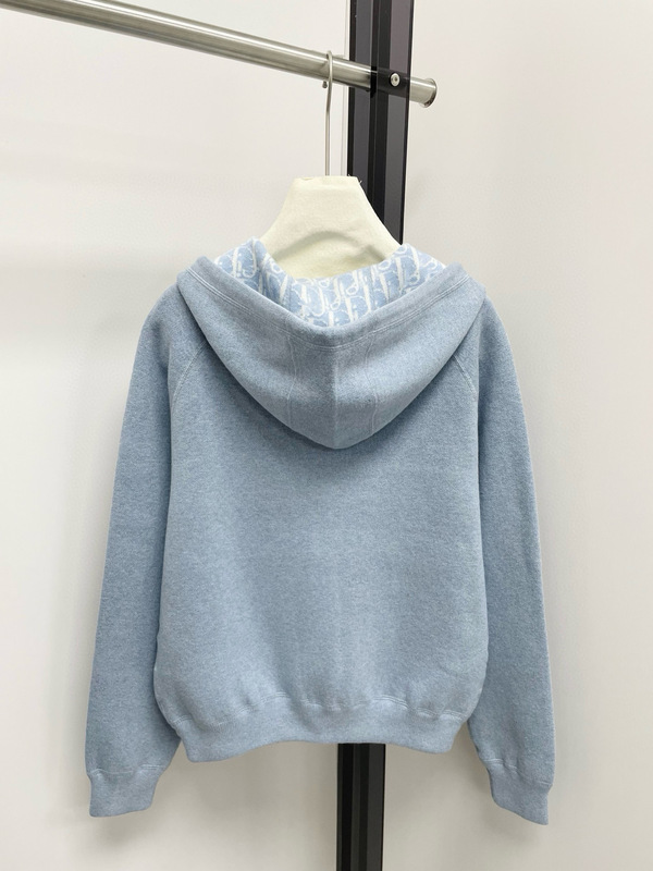 秋冬新款双面可穿连帽外套女法式经典拉链d家针织开衫重工上衣女|undefined