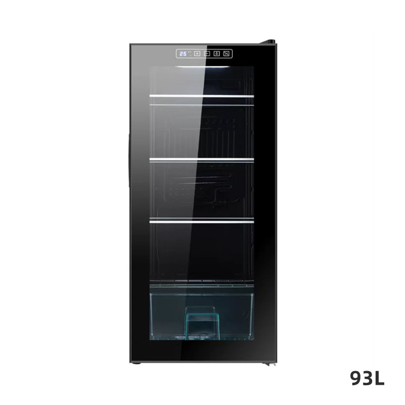 Refrigerador de pantalla refrigerado pequeña puerta de vidrio transparente refrigerado por aire de dos personas lado del mundo abierto puerta única barra de hielo negro 70L