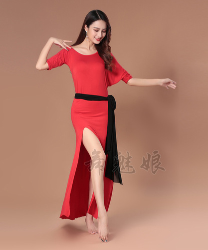 New autumn and winter belly dance practice clothes, robes, plus size slimming oriental dance performance modal skirt bat