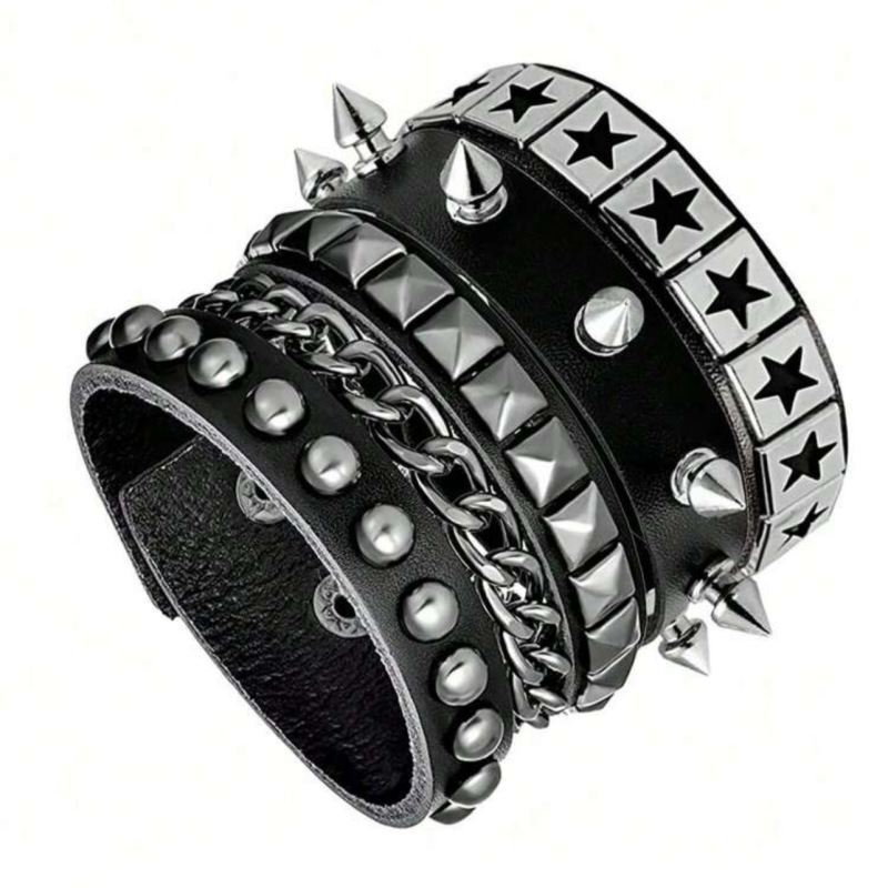 European and American Hot-Selling Punk Style Fashionable Men's Multi-Layered Retro Leather Bracelets Personalized Rivet Bracelets Cool and Handsome Wrist Straps