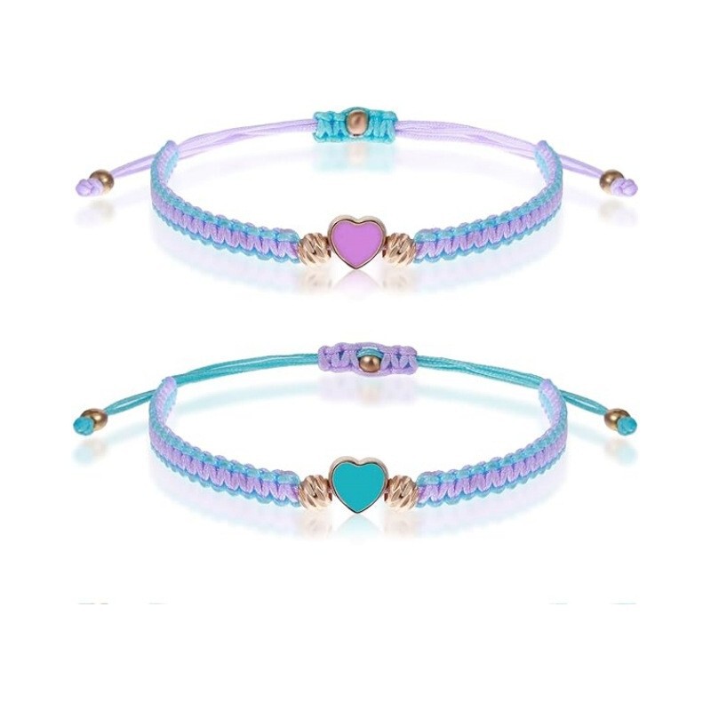 Couple Set Woven Bracelets Adjustable Couple Friendship Bracelets Two-Color Heart Adjustable Woven Bracelet Jewelry