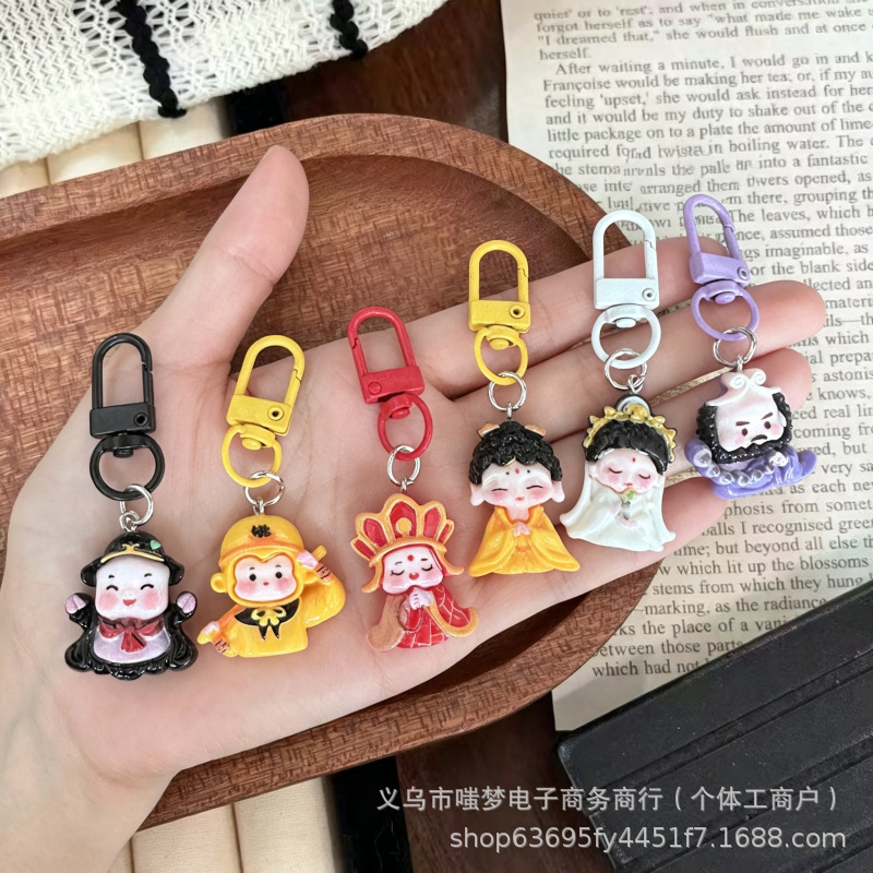 Chinese Style Trendy Cartoon Cute Journey to the West Tang Seng and Sun Wukong Couple Keychain Bag Pendant Resin Bag Charm