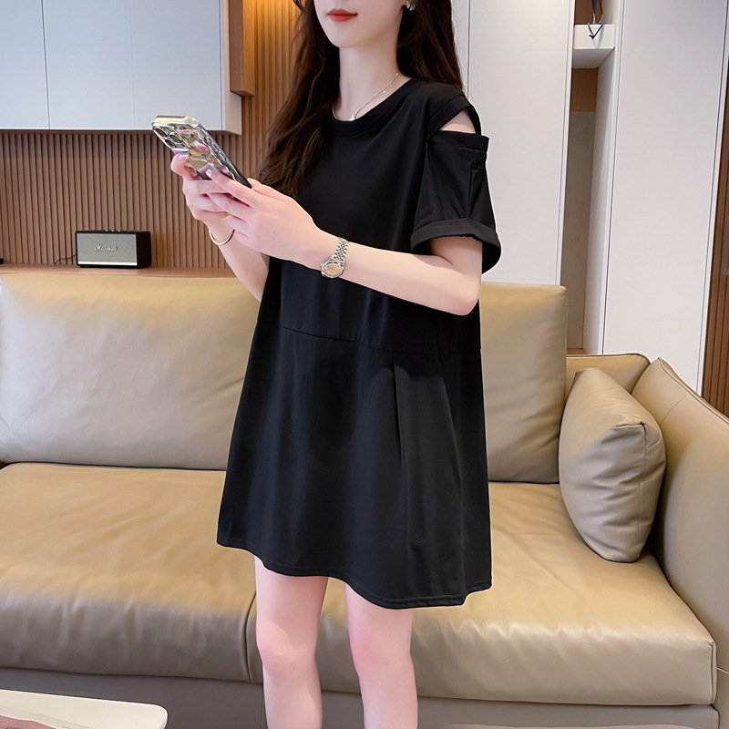 Plus-Size Casual Style Round-Neck Short-Sleeve T-Shirt Dress for Women, New Summer Style for Slightly Chubby Women, Loose Fit, Slimming Little Black Dress Plus-Size Casual Style Round-Neck Short-Sleeve T-Shirt Dress for Women, New Summer Style for Slightly Chubby Women, Loose Fit, Slimming Little Black Dress