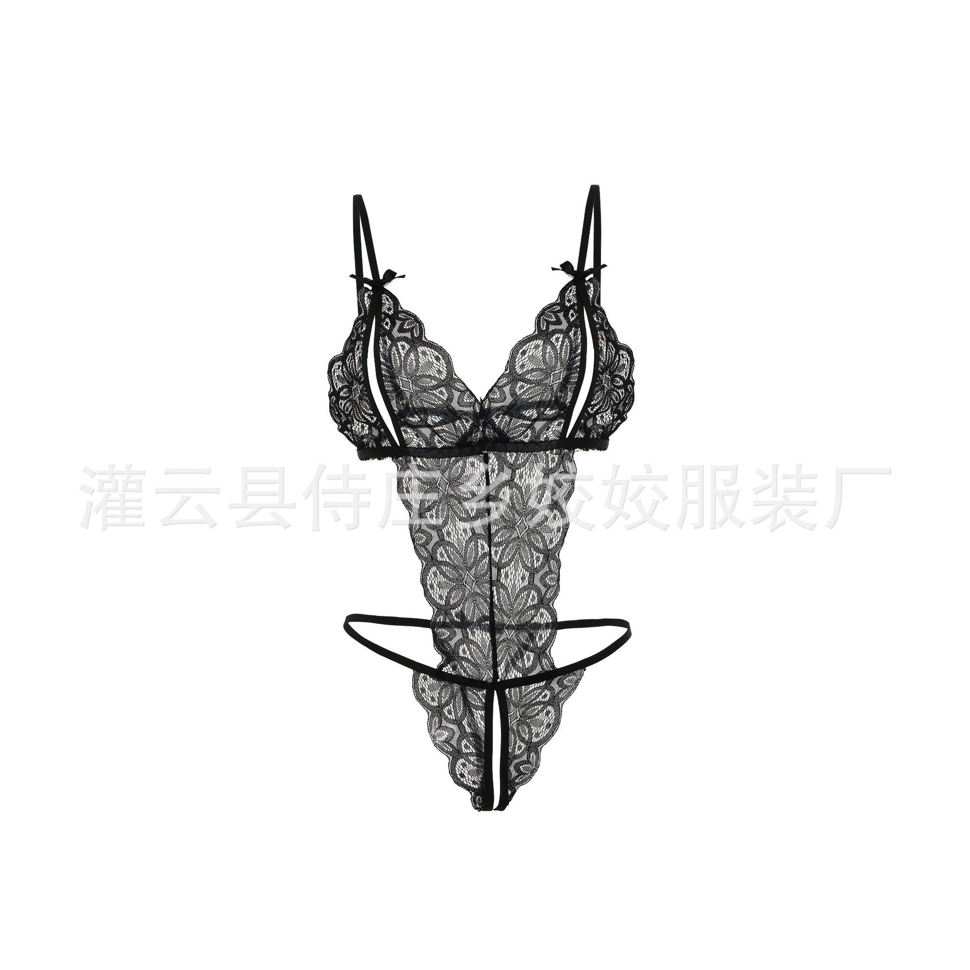 情趣内衣古钱提花连体睡裙性感蕾丝吊带开裆免脱睡衣一件代发