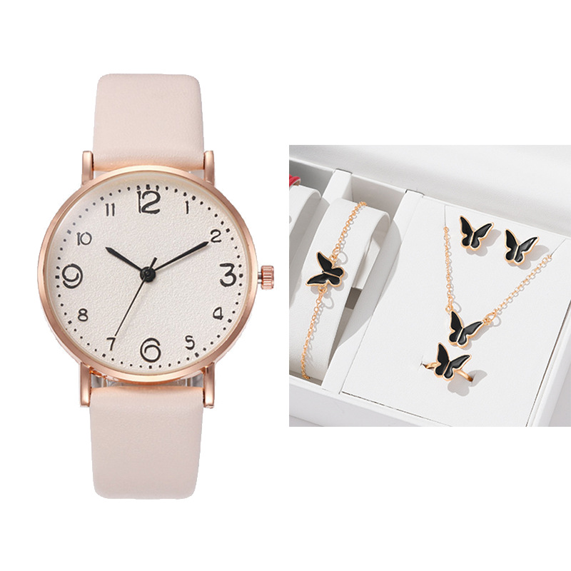 Simple digital surface ultra-thin shell alloy belt watch fashion bracelet five-piece set suit women's watch quartz watch