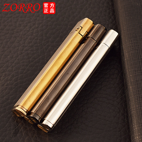 Zorro kerosene lighter slim and light brushed light version logo vintage grinding wheel men's gift lighter wholesale