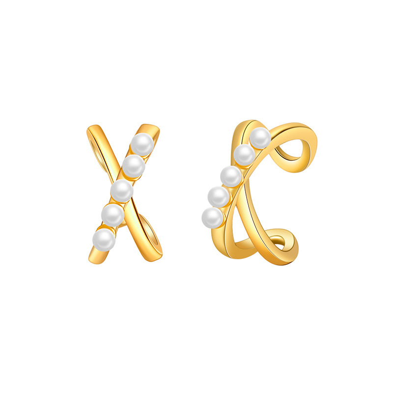 new pattern golden Europe and America temperament No pierced ears Ear bones Pearl Simplicity Red tide personality Earrings