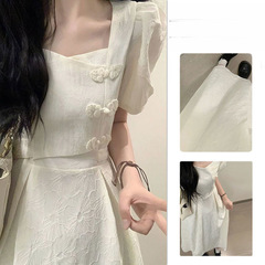 初恋の新しい中国風のドレス女性の夏の新しいスタイルの小さなウエスト痩身ミドル丈スカート