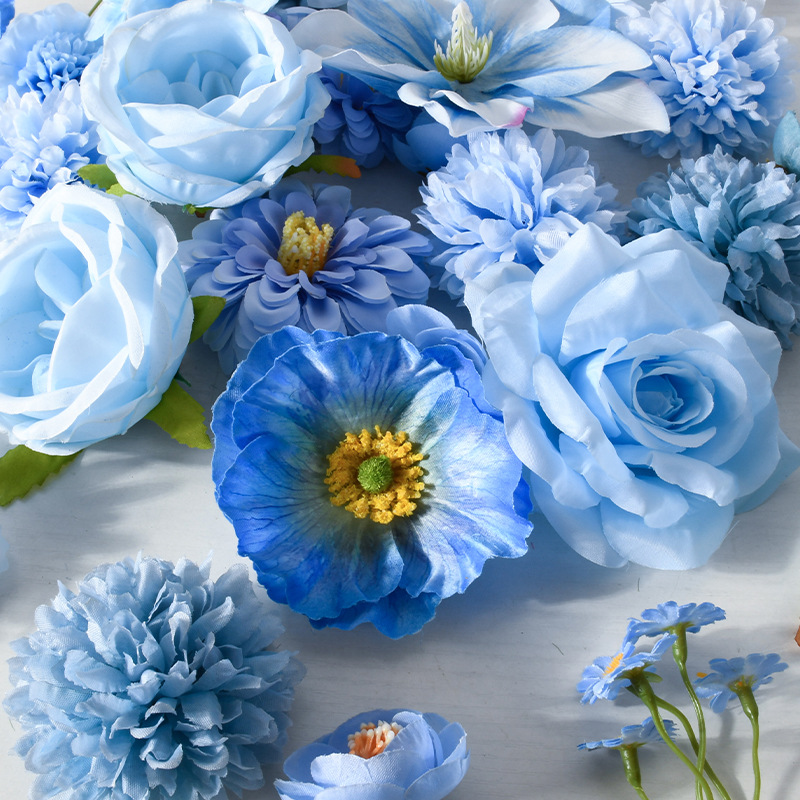Simulación de flores azules DIY accesorios de cabeza de flores material de boda flor de flor flor flor de flor flor flor de pecho de flor de cabeza pared en el viento