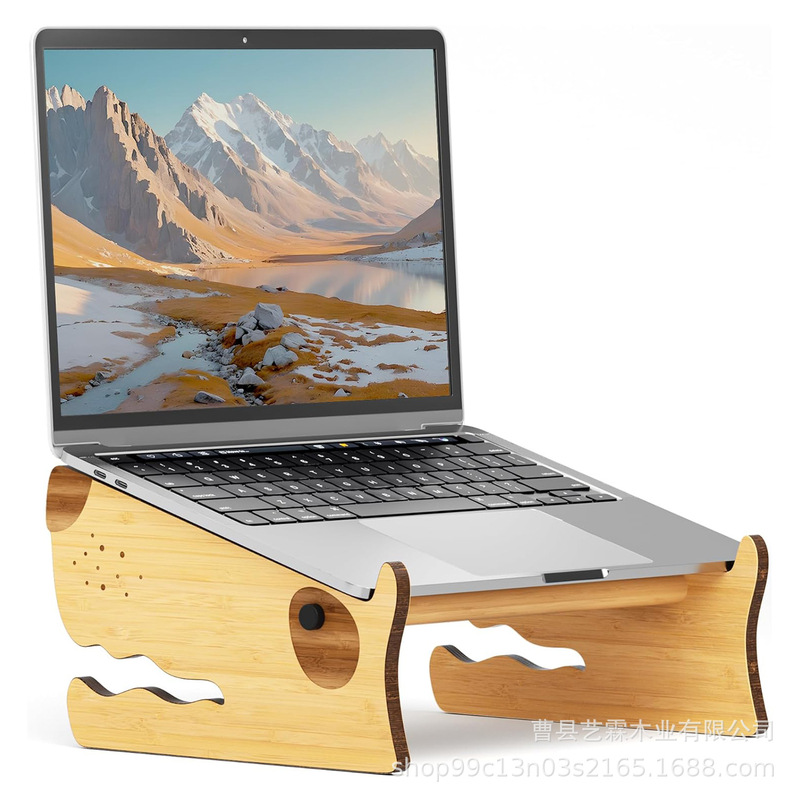 Bamboo Laptop Stand Puppy Dinosaur Shape Adjustable Monitor Riser Desktop Cooling Bracket
