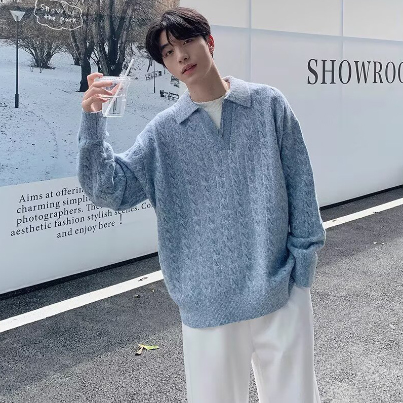 Falsa camiseta de punto de dos piezas, suéter de hombre, camiseta de polo con dobladura, tendencia de otoño y invierno, comercio exterior transfronterizo al por mayor