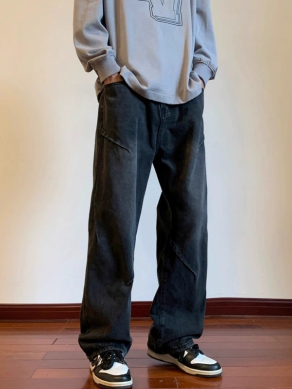 工装牛仔裤男直筒宽松阔腿美式高街vibe裤子潮牌痞帅复古休闲长裤|undefined