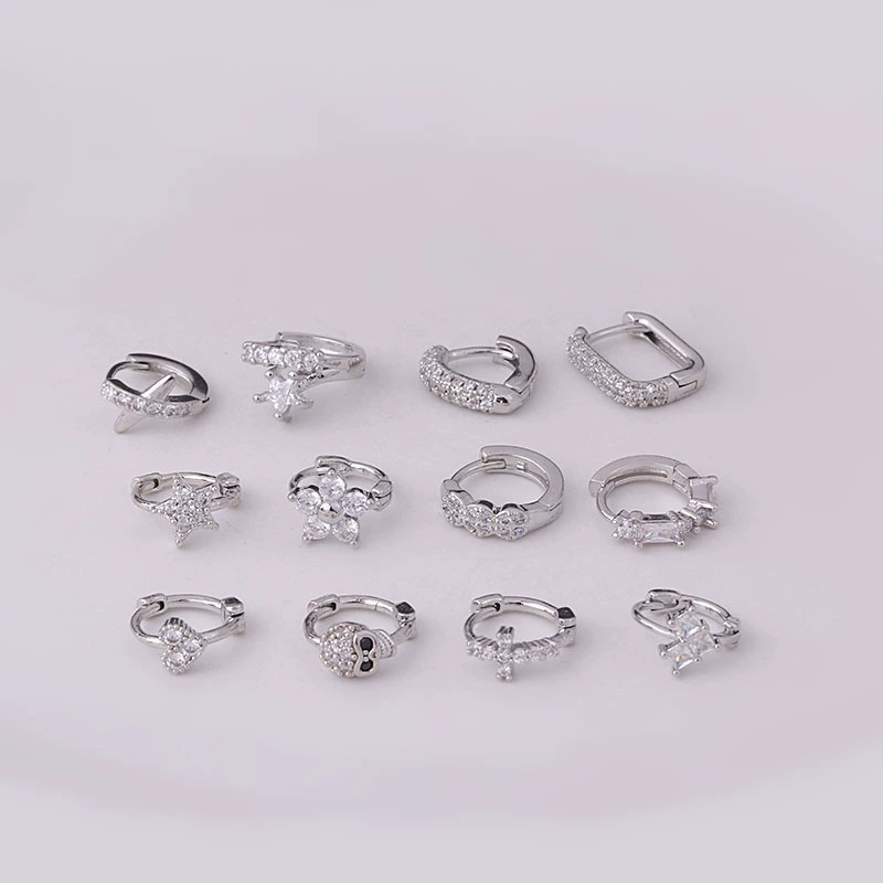 Copper Zircon Flower Earrings, 8 mm, European Style Piercing, Single Stud