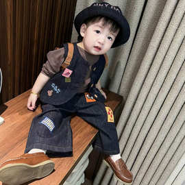 男童套装秋2026新款儿童宽松时尚潮酷牛仔两件套男孩时髦牛仔裤